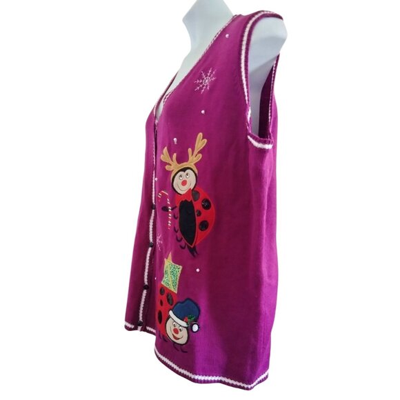 Bah Hum Bug Size 2X Knit Sweater Vest Ugly Christmas Embroidered Snowflakes - Picture 6 of 12